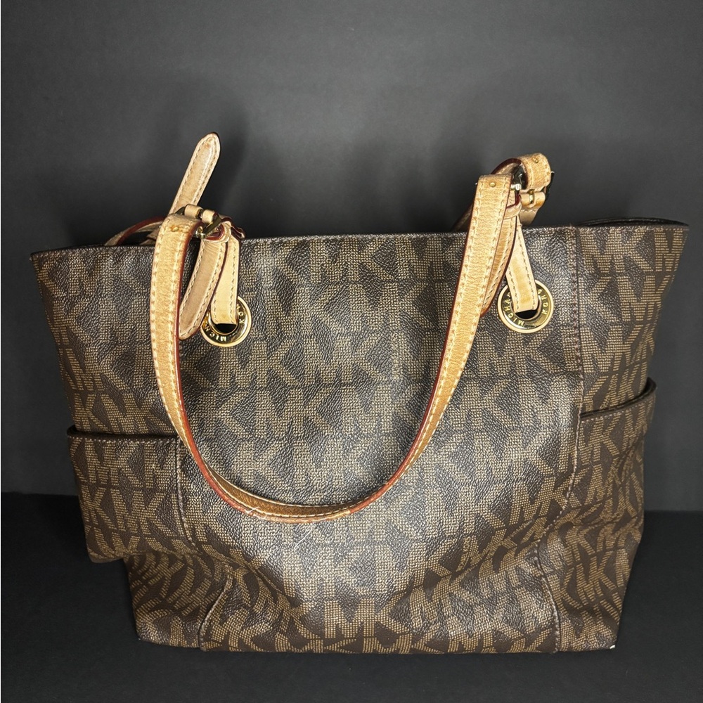 Michael Kors Signature Jet Set Tote Brown Leather Shoulder Bag
